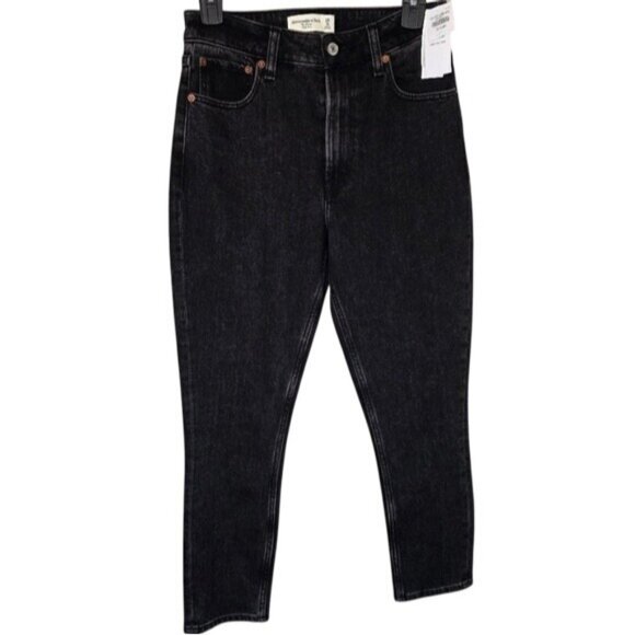 Abercrombie & Fitch Curve Love Skinny High Rise Jeans 25/0 Short Black Denim NWT - Picture 1 of 7
